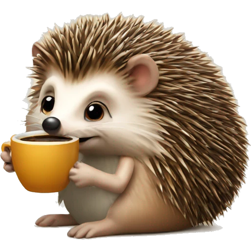 A hedgehog with a cup of coffee emoji
