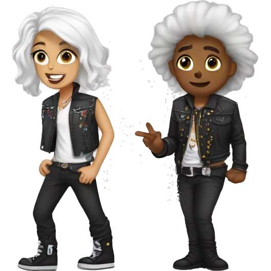 Holly and Luiz in rocker outfits emoji