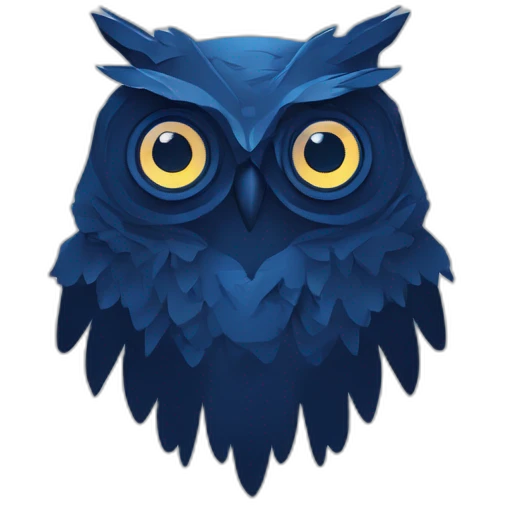design mockup owl icon logo, in the style of nightscape, mountainous vistas, frostpunk, fantasy illustration, dark blue, psychological phenomena illustrations, mono-ha emoji