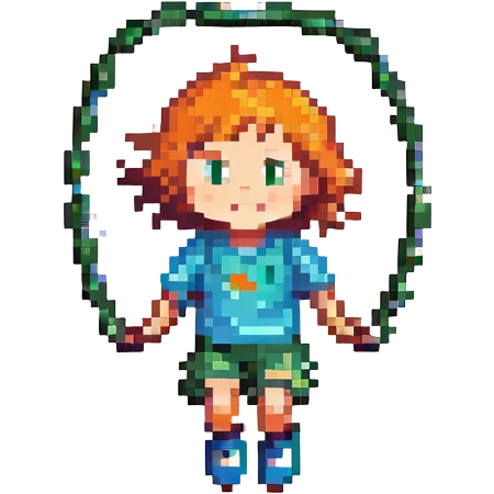 a child jumping rope, pixel art style emoji