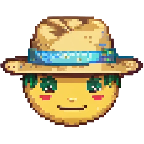 emoji head in blue panama hat, ios 18 style emoji