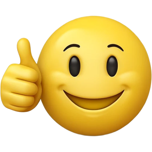 funny yellow smiley 3d face with thumbs up, uncanny emoji