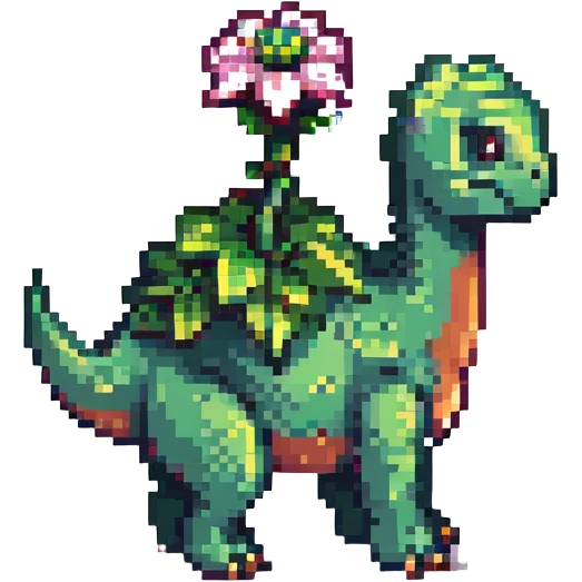 green plant-type dinosaur with a flower bud on its back, Pokémon pixel art style emoji