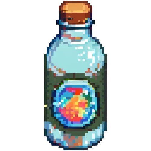 small round bottle with a blank label in pixel art style emoji