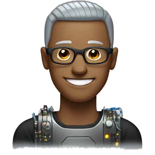 Cyborg with flat top haircut, rectangular glasses, circuits and smiling  emoji