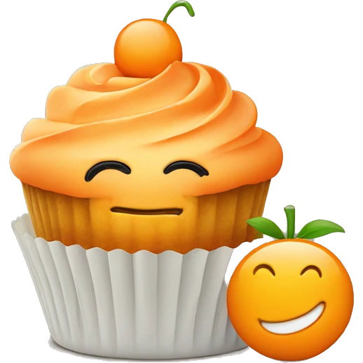 Orange cupcake with a happy face emoji