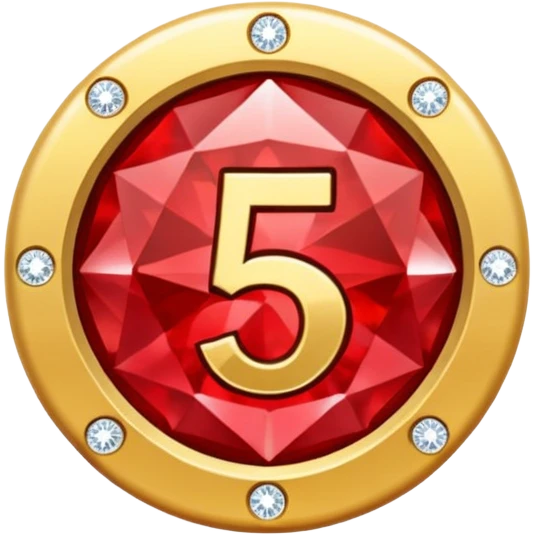 Make a round icon for a paid subscription, a red diamond, and the number 5. emoji