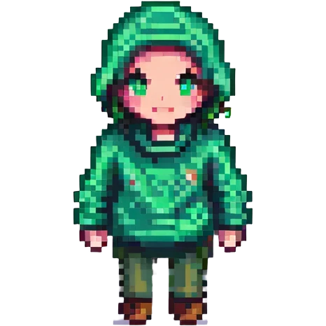 Change the jumper to green, keep pixel art style, with no background emoji