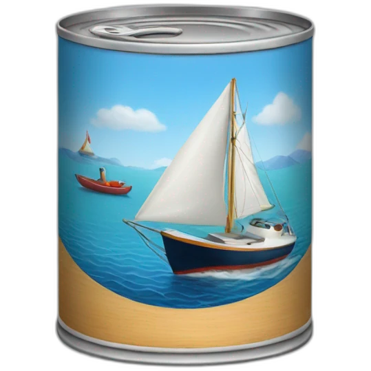 Realistic can of tuna showing a sailing boat emoji