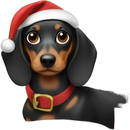 Weiner dog under a Christmas tree emoji