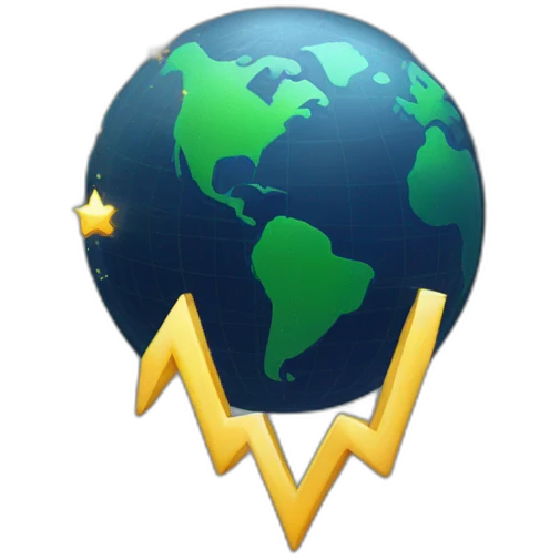 world emoji with trending graph with a sparkle at the peak of the graph emoji