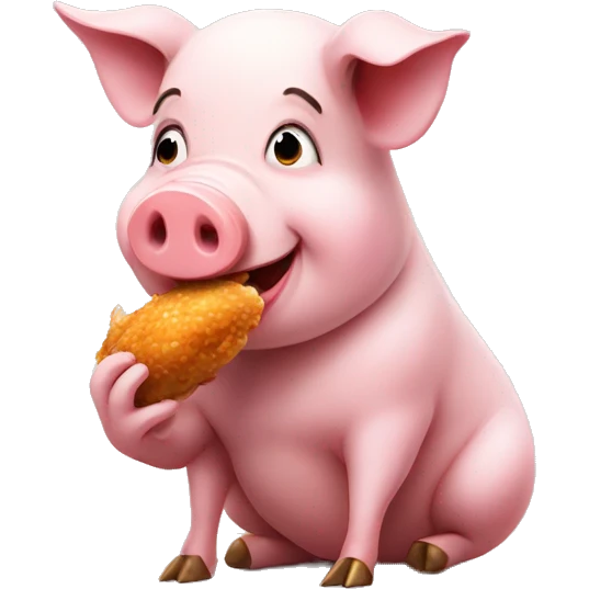 Adorable pig eating chicken  emoji