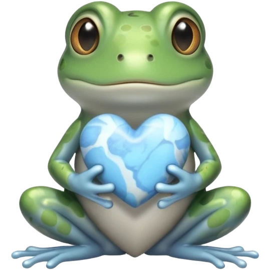 frog holding a light blue & grey marbled colored heart  emoji