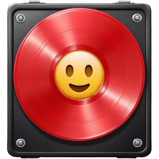 Generate a high-quality 3D cartoon-style emoji of a red LP record inside a black LP box, realistic shading, smooth gradient colors, rounded and cute appearance, simple white background, high-resolution.
 emoji