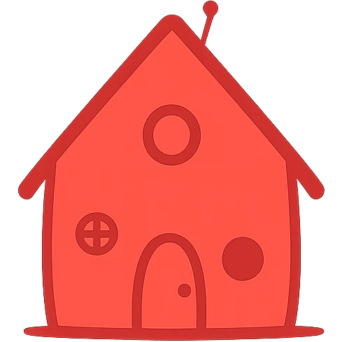 minimal house, doodle, red emoji