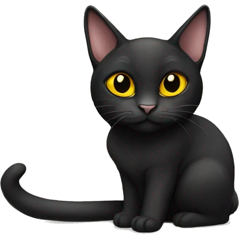 Lop-eared Black cat with yellow eyes and  emoji
