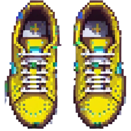 Change the sneakers to yellow color, keep pixel art style and transparent background. emoji