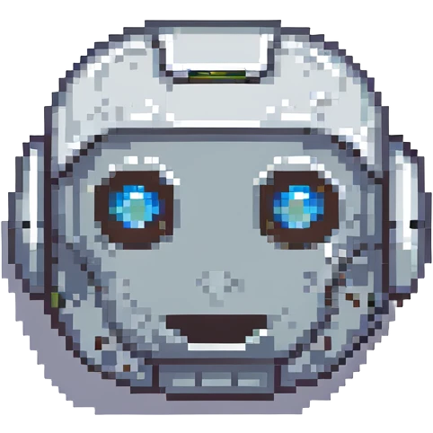 friendly robot emoji, metallic face, digital eyes emoji