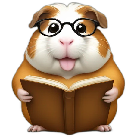 Fat guinea pig reading a book and wearing glasses emoji