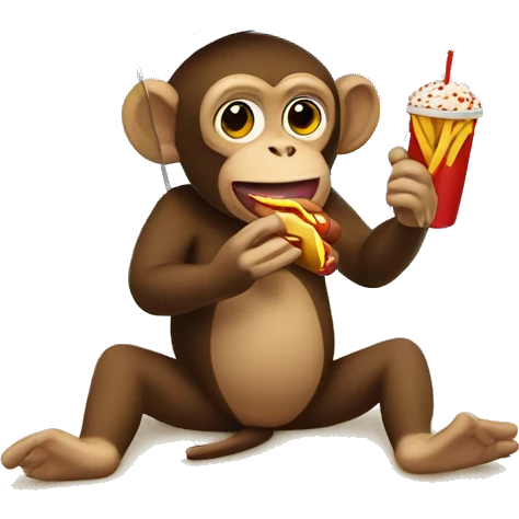 monkey eating hot dog under an umbrella on a beach emoji