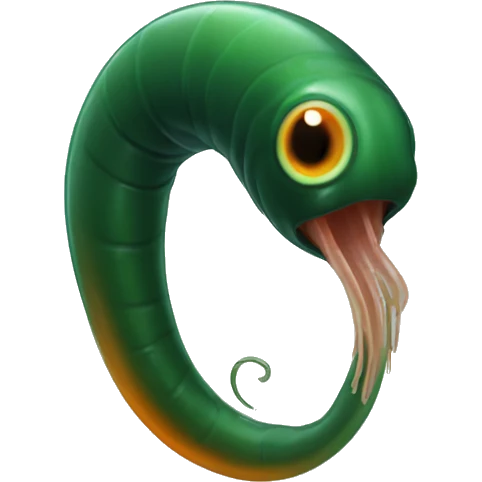 Eight-eyed Dark green and orange medicinal leech with oral suction and caudal suction emoji