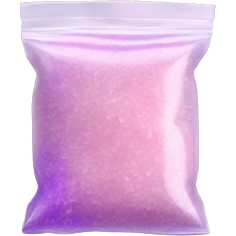 White Salt filling half of a small clear pink and purple baggie with no face  emoji