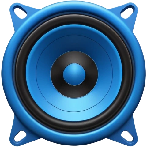 Vector style emoji, large subwoofer speaker with visible vibrating sound waves, electric blue lightning bolts popping out, flat design, bold outlines, white background. emoji