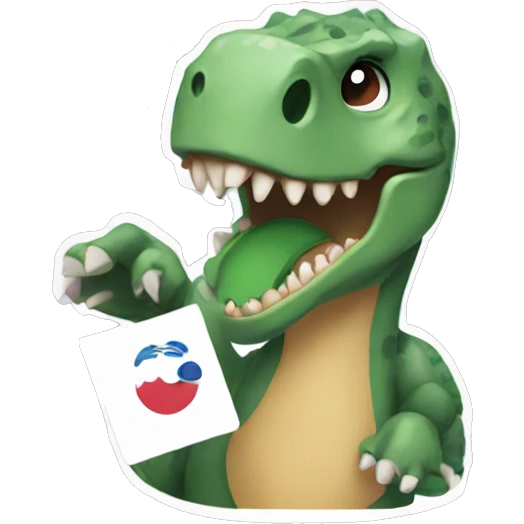 A dinosaur holding a kpop photocard emoji