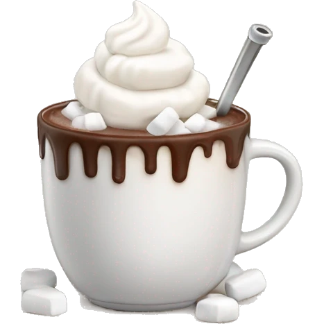 mug of hot chocolate with marshmallows and whipped cream emoji