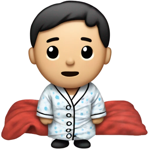 A Chinese guy wearing pyjamas (with a singular button sewed onto left shoulder) in snoopy blanket emoji
