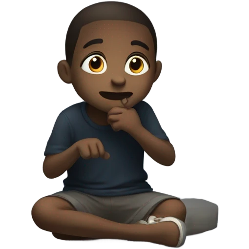 A kid eating up a shadow emoji