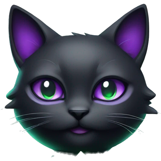 Black Dark-type-Fakémon-Cat Purple eyes, green gem on chest, full body emoji