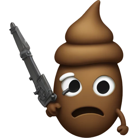 classic poop emoji holding a weapon emoji
