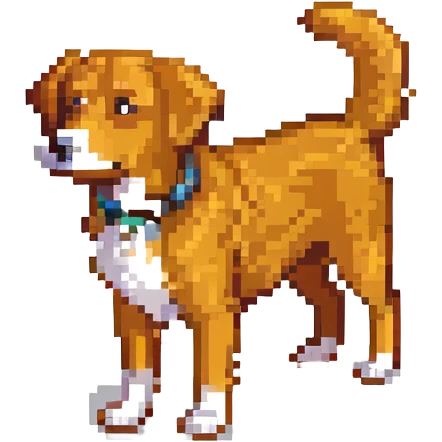 cachorro caramelo vira-lata em pé abanando o rabo pixel art emoji