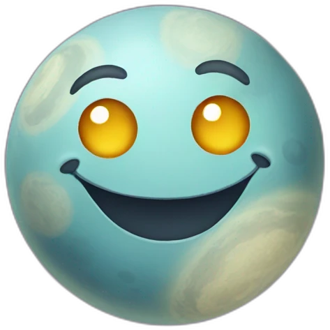 planet Moon with a cartoon joyous face with big confident eyes emoji