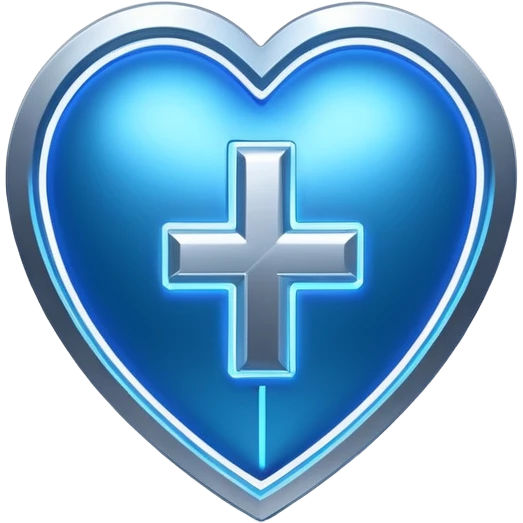Futuristic premium medical AI logo emoji, sleek metallic heart or shield, ECG line forming stylized letters AI, neon blue and silver, 3D effect, glowing edges, minimal but bold, tech-savvy, high-tech healthcare branding, instantly recognizable, viral-ready, vector flat style with subtle shadows emoji