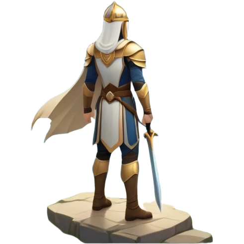An icon featuring a hero with a closed visor, standing in a majestic, mystical landscape, inspired by RPGs like Elden Ring. The design includes a stunning, ethereal background with towering castles and distant mountains, symbolizing the adventure and mystery. Transparent background emoji