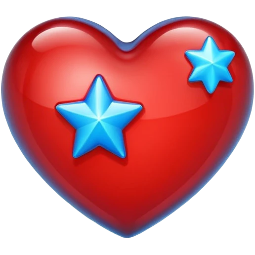 A red glass 3D heart with a bright blue star inside emoji