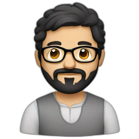 Arabic man, short black hair, round glasses, dark beard and mustash, round-ish face emoji