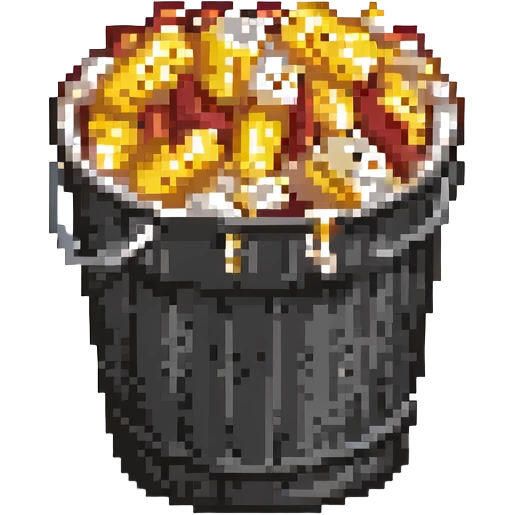pixel art emoji of popcorn spilling from a bucket emoji