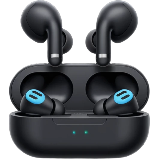  black wireless earbuds that wrap over the ear emoji