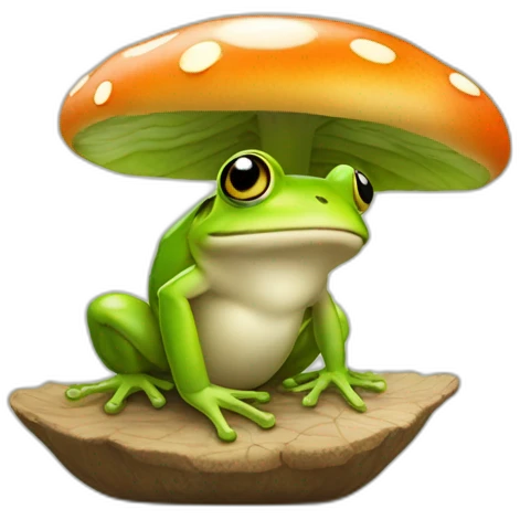 Une grenouille qui tiens un champignon emoji