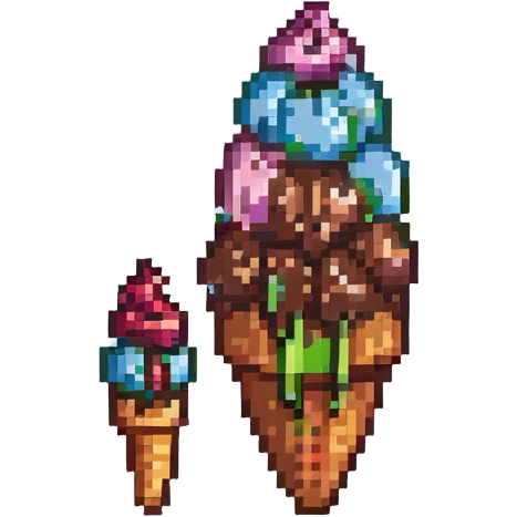 pixel art style chocolate ice cream cone, with a scoop and waffle cone, retro game look emoji