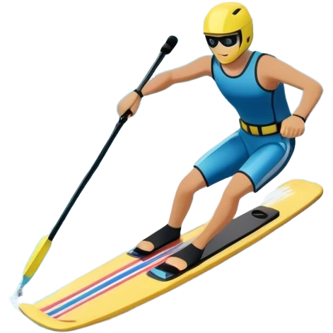 humanless icon showing water skis on the surface of the water, with the skis cutting through the waves, and a distant boat in the background creating a wake. The design highlights the smooth, dynamic motion of water skiing. Transparent background emphasizes the thrill of the sport emoji