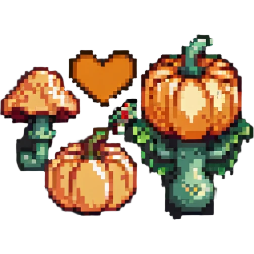 heart with a mushroom on one side and a pumpkin on the other emoji