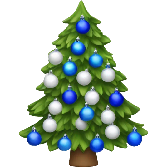 Christmas tree with white and blue bulbs and white and blue bows and lights emoji