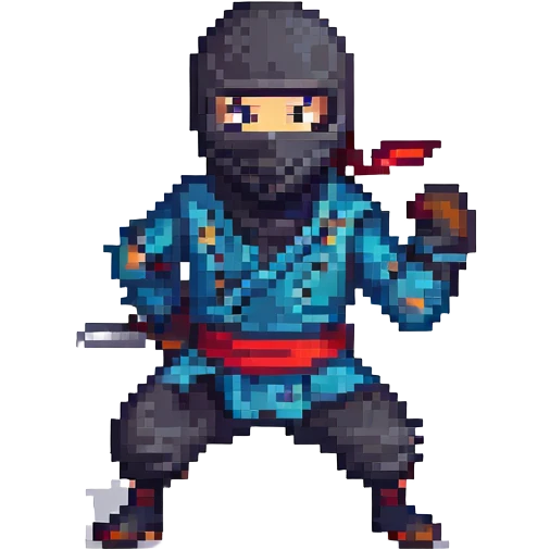 masked ninja, pixel art style, dynamic pose emoji