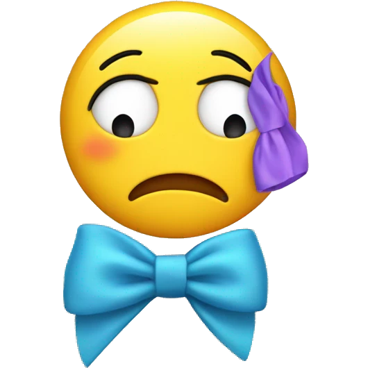 yellow emoji face stressed smile with makeup running down face and bow as an accessory  emoji