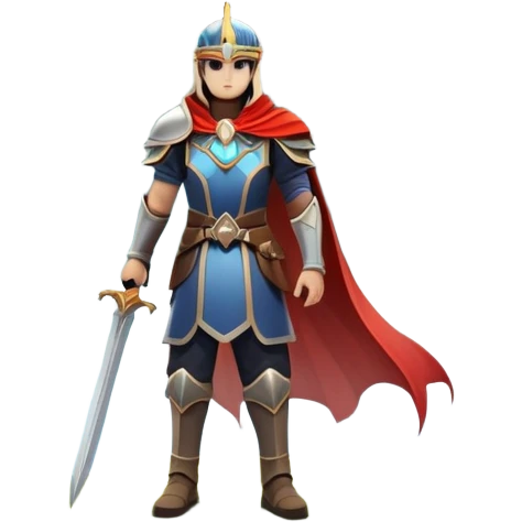 An icon featuring a hero with a closed visor, standing in a majestic, mystical landscape, inspired by RPGs like Elden Ring. The design includes a stunning, ethereal background with towering castles and distant mountains, symbolizing the adventure and mystery. Transparent background emoji