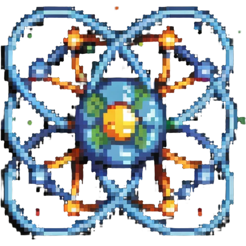 retro pixel art atom with valence electrons orbiting emoji